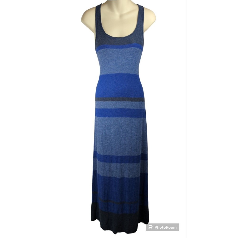 VINCE Striped Slub Racerback Maxi Dress Blue Gray 100% Cotton Stretch Summer S